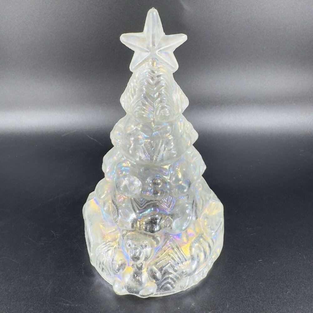 Vintage 1980s White Iridescent Glass Christmas Tree Hollow Figurine Decor VTG